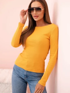 Dámska bavlnená blúzka s dlhým rukávom a lodičkovým výstrihom horčicovej farby