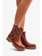 Skórzane Botki Damskie Na Płaskim Obcasie Lewski 3610 Brązowe