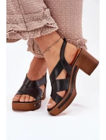 Skórzane Sandały Na Słupku Zazoo 1081 Czarne