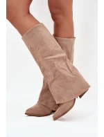 Wsuwane Kozaki Kowbojki Damskie Na Słupku Z Frędzlami Beżowe Zalia