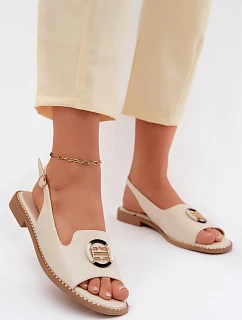 Dámské sandály na nízkém podpatku s ozdobou S.Barski KV61-6037 Krémové