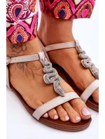 Skórzane Sandały Z Ozdobnym Wężem S.Barski KV-5541-42 Beżowe