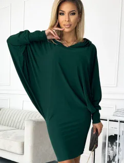 Dámske netopierie šaty vo fľaškovo zelenej farbe s kapucňou 400-1