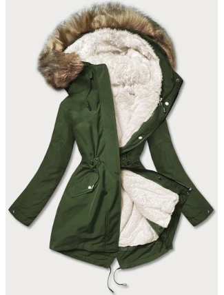 Teplá dámska zimná bunda khaki/ecru (w629big)