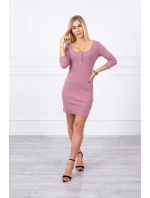 Šaty s gombíkovým výstrihom tmavo ružové