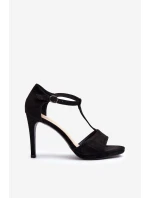 Sandały Damskie Na Szpilce Z Eko Zamszu Czarne Obdaria