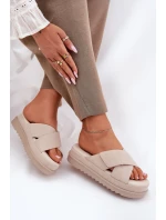 Klapki Damskie Na Platformie Z Przeplatającymi Się Paskami Beżowe Rinasara