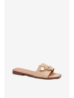 Klapki Damskie Na Płaskim Obcasie Z Kokardą Beżowe Sallariela