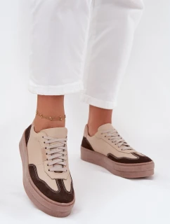 Skórzane Sneakersy Damskie Na Platformie Zazoo N1269S2 Beżowe