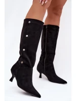 Dámské Kozačky Na Podpatku S Ozdobnými Detaily Černé Hovelle