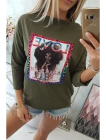 American Girl khaki grafická blúzka S/M - L/XL