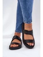 Skórzane Klapki Damskie Na Platformie Zazoo 3024 Czarne