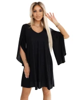 597-1 LIVIA Elegantné trapézové šaty s motýlími rukávmi - čierne s brokátom