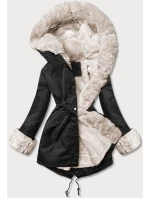 Parka s kožušinovou podšívkou čierno-ružová (5M763-392)