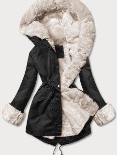 Parka s kožušinovou podšívkou čierno-ružová (5M763-392)