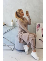 Mikinová súprava s dlhšou stranou tmavo béžová