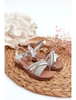 Błyszczące Dziecięce Sandałki Na Rzep Srebrne Delphina