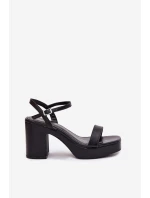 Eko Skórzane Sandały Na Słupku Czarne Lillita