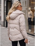 Dámska zimná prešívaná bunda s kapucňou, svetlo béžová, FashionStreet TY5750 Dámska zimná prešívaná bunda s kapucňou, svetlo béžová, FashionStreet TY5750