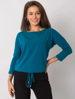 Dámska voľná blúzka v morskej farbe so zaväzovaním v spodnej časti (4691)
