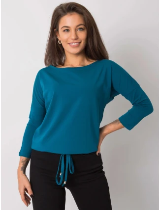 Dámska voľná blúzka v morskej farbe so zaväzovaním v spodnej časti (4691)