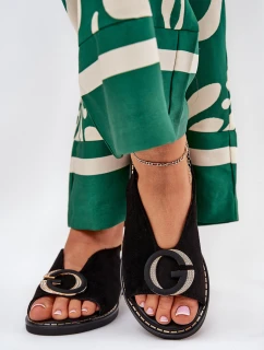 Płaskie Sandały Z Ozdobą Czarne Haliones