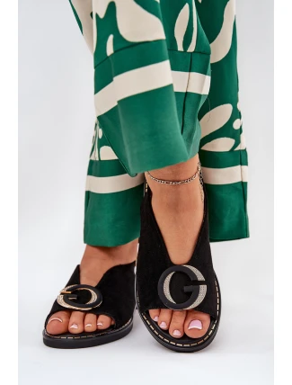 Płaskie Sandały Z Ozdobą Czarne Haliones