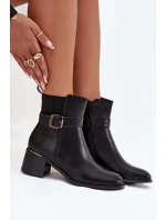 Ocieplane Botki Damskie Na Obcasie Z Paskiem I Klamrą Czarne Sylira