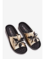 Kožené dámské pantofle s ozdobou S.Barski KV61-6044 Zlaté