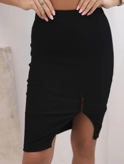 Dámska pruhovaná bavlnená sukňa s rozparkom a ozdobnými gombíkmi čierna