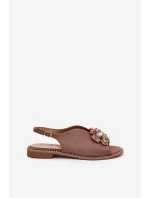 Sandały Damskie Na Płaskim Obcasie Z Ozdobą S.Barski KV27-001 Ciemnobeżowe