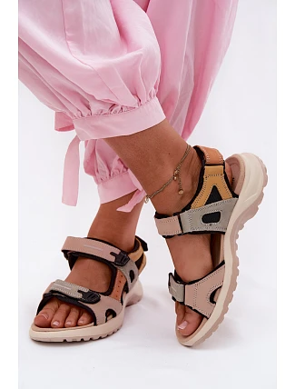 Kožené dámské sandály ve sportovním stylu oranžovo-černé Morenia