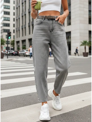 Dámske džínsy balónového strihu s opaskom sivé FashionStreet UY2888