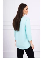 Blúzka s 3D grafikou hodiniek v mätovej farbe