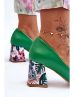 Skórzane Czółenka Z Ozdobnym Obcasem Lewski Shoes 2608/K Zielone
