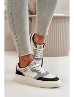 Damskie Niskie Sneakersy Z Eko Skóry Big Star OO274028 Biało-Szare