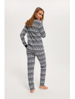 Dámske pyžamo Alaska s dlhým rukávom a dlhými nohavicami - tmavomodrá potlač