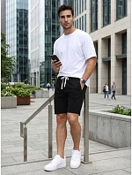 Pánske teplákové šortky so šnúrkou, čierne, FashionStreet SX2625 Pánske teplákové šortky so šnúrkou, čierne, FashionStreet SX2625