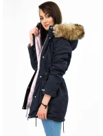 Dámska obojstranná zimná bunda s kapucňou tmavomodrá a ružová (w211)