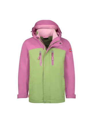 Dievčenská nepremokavá bunda Bryggen 3v1 Teal/Pistachio Green/Wild Rose (419-242)