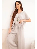 Súprava s náhrdelníkom blúzka + nohavice tmavobéžová