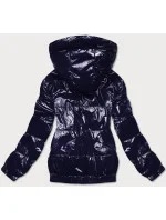 Tmavomodrá lesklá prešívaná bunda s kapucňou (BR9788-3)