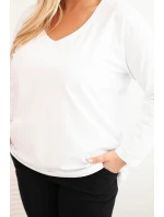 Plus veľkosť dámske V-neck blúzka s dlhými rukávmi biela