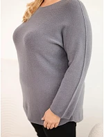 Dámsky sveter vo veľkosti plus size s lodkovým výstrihom, grafitová farba Dámsky sveter vo veľkosti plus size s lodkovým výstrihom, grafitová farba