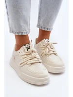 Damskie Sneakersy Eko Skórzane Beżowe Avanalis