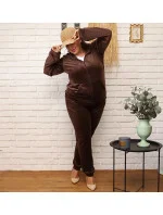 Dámska tepláková súprava plus size v moka farbe s kapucňou na zips (8216) Dámska tepláková súprava plus size v moka farbe s kapucňou na zips (8216)