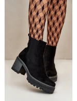 Botki Damskie Ocieplane Na Słupku Eko Zamszowe Czarne Irissinae