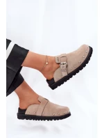 Zamszowe Klapki Chodaki Damskie Na Platformie Big Star RR274A376 Beżowe