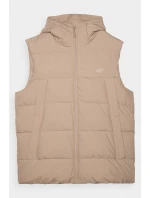 Bezrękawnik Puchowy Męski Z Kapturem 4FWAW24TVJAM144-83S Beżowy