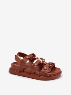 Dziewczęce Sandałki Ze Złotym Detalem Brązowe Lunessa